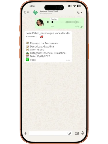 Tela do WhatsApp Business com GranaTrack